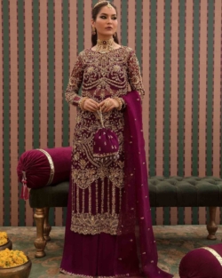 Plum Kameez Trousers Pakistani Wedding Dress