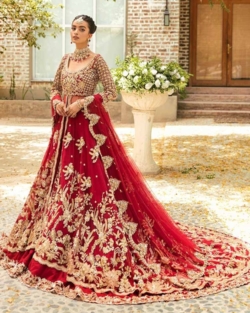 Red Bridal Pakistani Pishwas Lehenga Dress