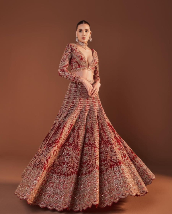 Indian Bridal Red Net Lehenga Choli - Image 4