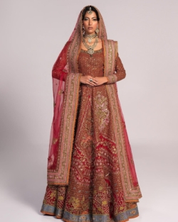 Latest Pakistani Bridal Rust Lehenga Choli