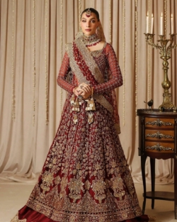 Traditional Bridal Red Pishwas With Lehenga