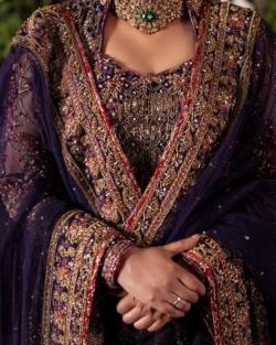 Pakistani Bridal Purple Lehenga Front-Open Gown