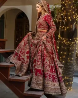 Pakistani Bridal Red Lehenga Choli Outfit