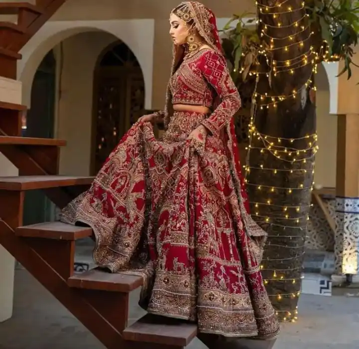 Pakistani Bridal Red Lehenga Choli Outfit