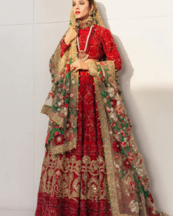 Beaming Gold Pakistani Bridal Red Lehenga