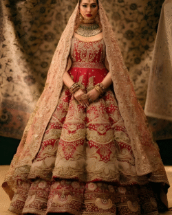 Bulori Ruby Red Pakistani Bridal Lehenga