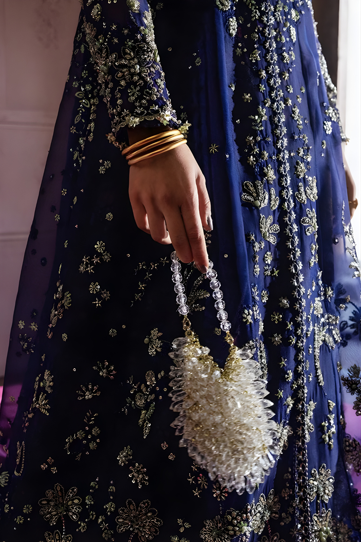 Dark Blue Pakistani Bridal Open Gown Set - Image 5