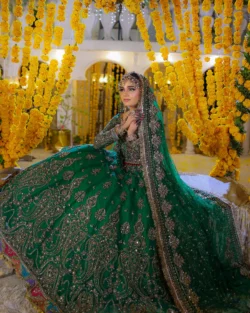 Green Hand-Embellished Pakistani Peshwas Set Wedding & Festive Outfit