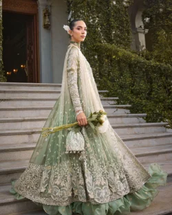 Green Hand-Embellished Pakistani Peshwas Set  Wedding & Festive Outfit