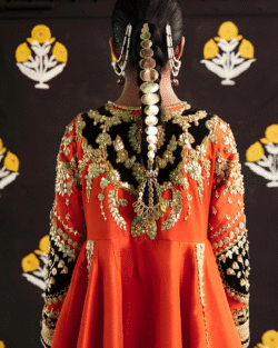 Jhoom Tangerine and Black Pakistani Bridal Outfit