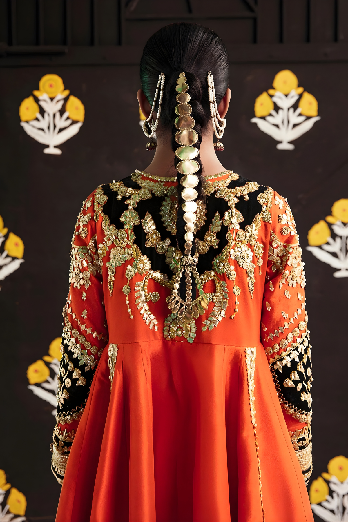 Jhoom Tangerine and Black Pakistani Bridal Outfit - Image 2