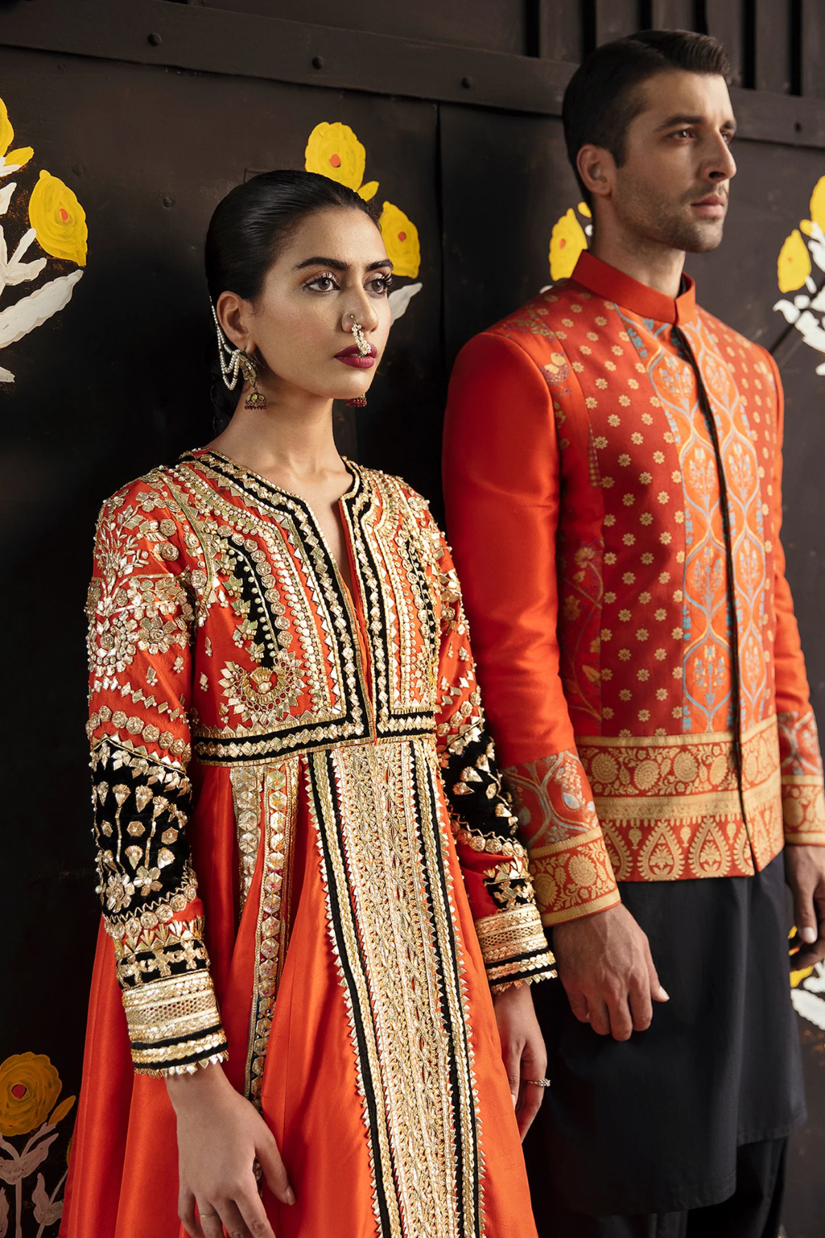 Jhoom Tangerine and Black Pakistani Bridal Outfit - Image 3