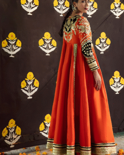 Jhoom Tangerine and Black Pakistani Bridal Outfit