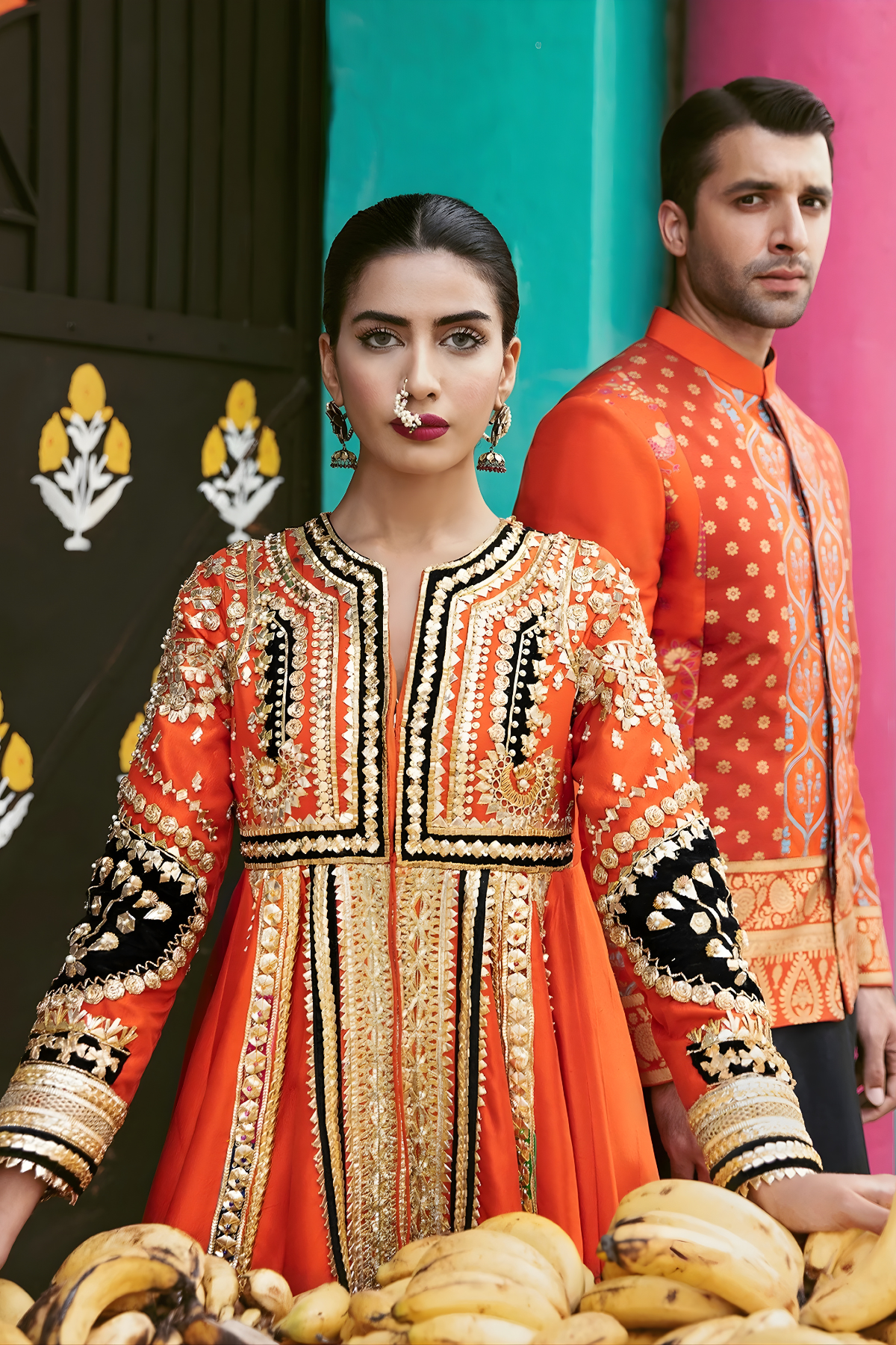 Jhoom Tangerine and Black Pakistani Bridal Outfit - Image 5