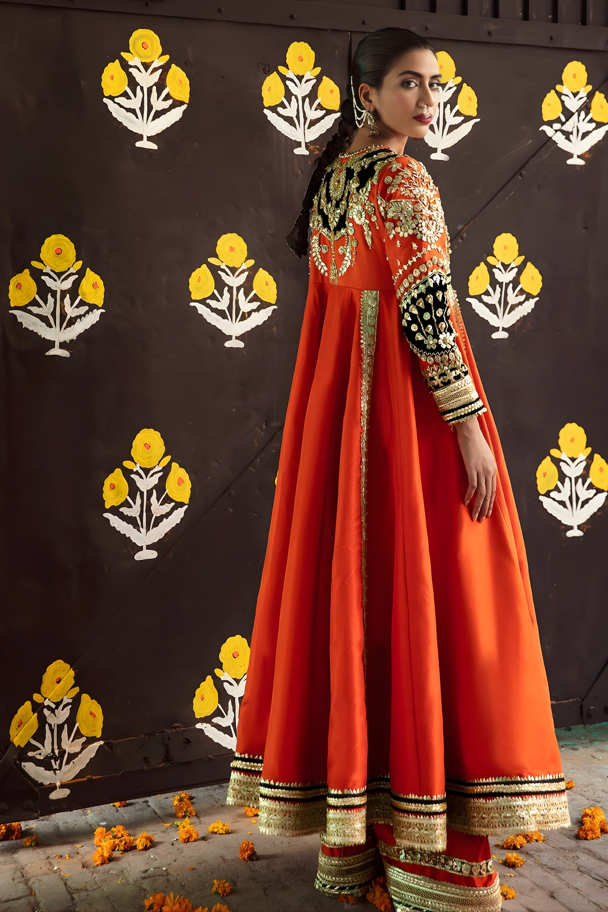 Jhoom Tangerine and Black Pakistani Bridal Outfit