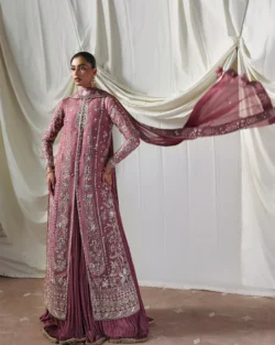 Pakistani Bridal Crushed Silk Gown with Hand Embellishments & Zari