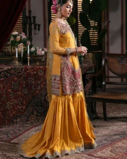 Pakistani Bridal Embroidered Net Outfit with Handmade Embellishments