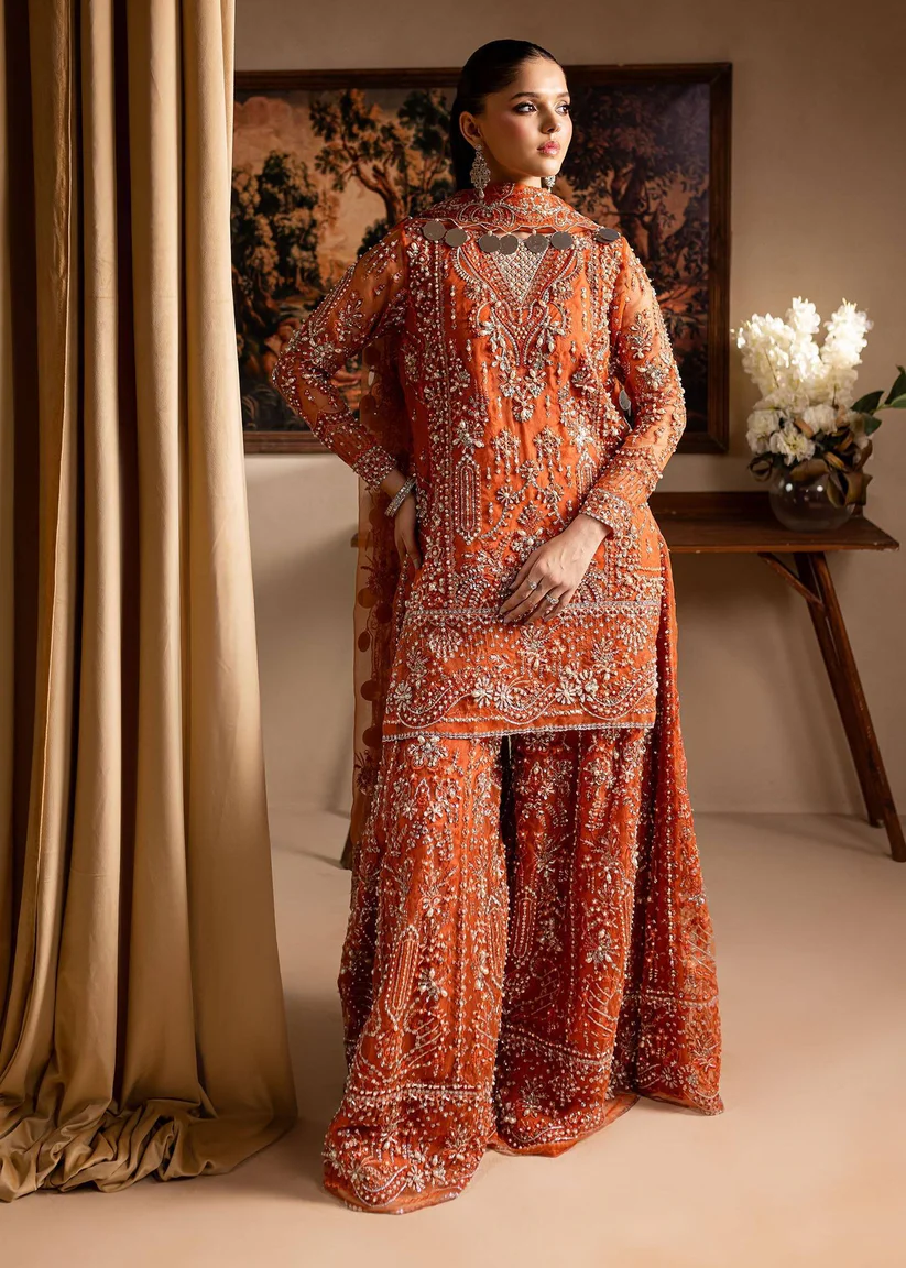 Pakistani Bridal Embroidered Shirt & Pants Set - Image 3