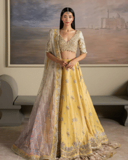 Pakistani Bridal Silk Lehnga Choli  Yellow Embroidered Gleam