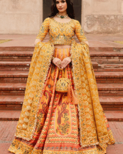 Pakistani Bridal Yellow Lehnga Choli Set for Mehndi & Weddings